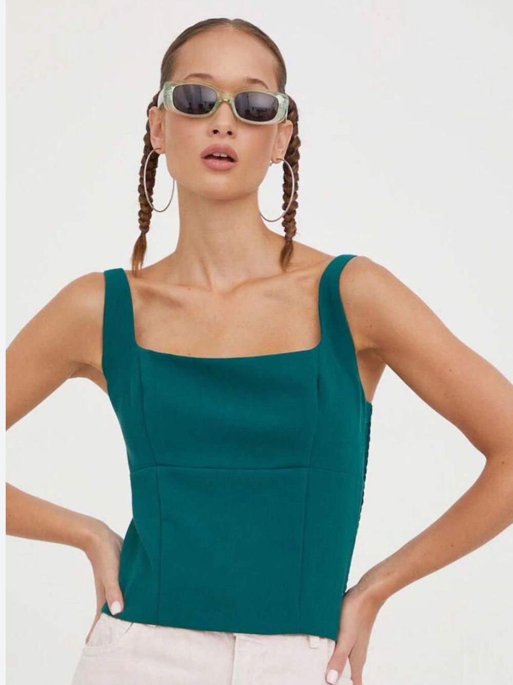 Abercrombie & Fitch Dark Green Smocked Corset-Style Tank Top XL Square Neck Cami
